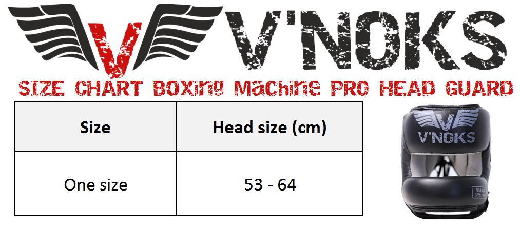 V`Noks Boxing Machine PRO HEAD GUARD size chart